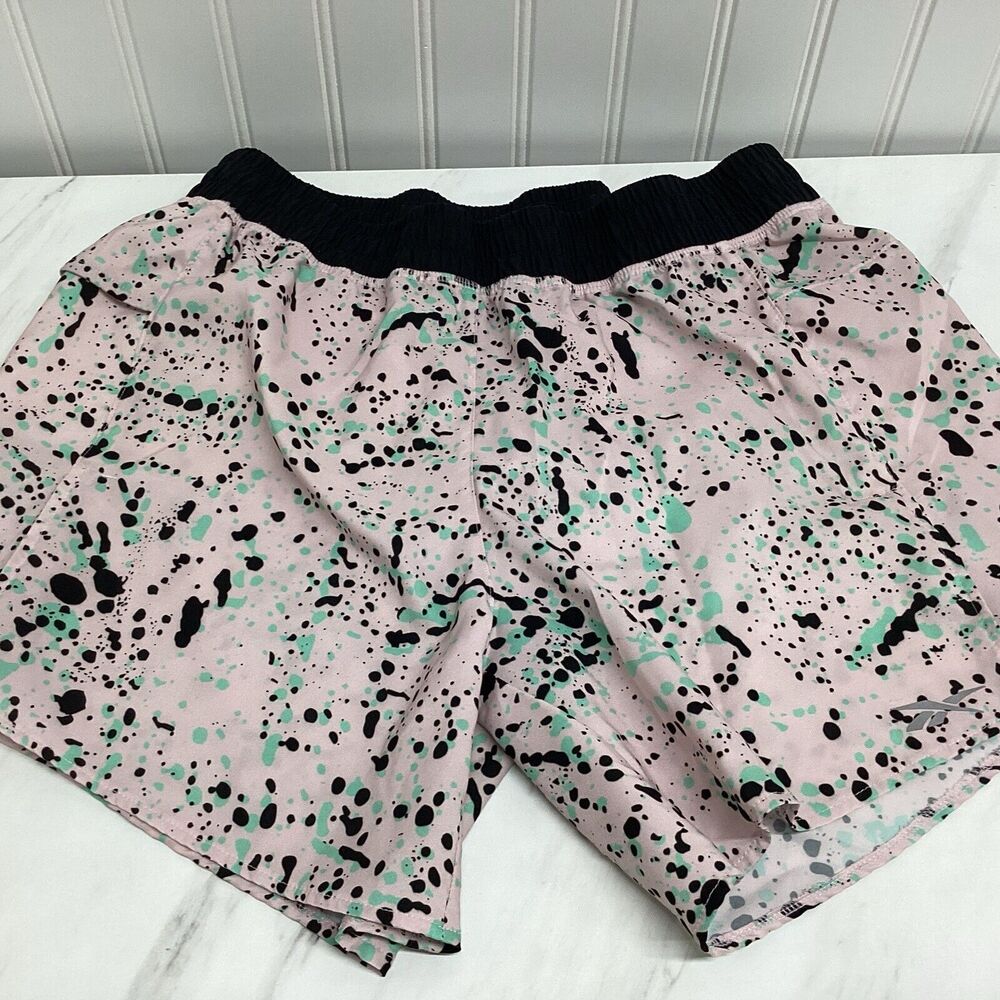 Reebok Women's Running Shorts Small Pink Black Green Splat Lightweight *G